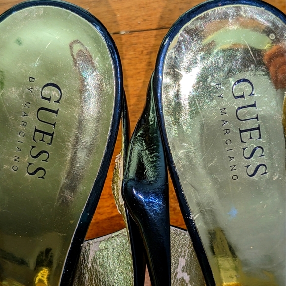 Guess Love2 black/leopard/ patent sling back heel size 10 - Picture 4 of 6